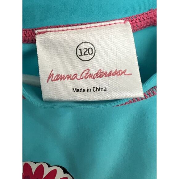 Hanna Andersson Swim Shirt  Girls Size 120 (6-7) Blue Short Sleeve Rash Guard - Picture 3 of 12